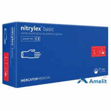 Рукавички нітрилові Nitrylex PF Protect Basic, блакитні, розмір «L» (Mercator Medical), 50 пар/пак.